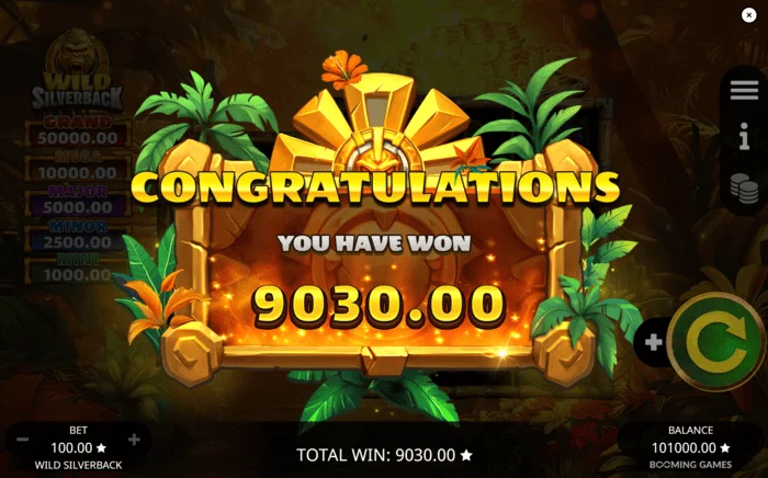Wild Silverback - вкупна конечна добивка за рундата Free Spins